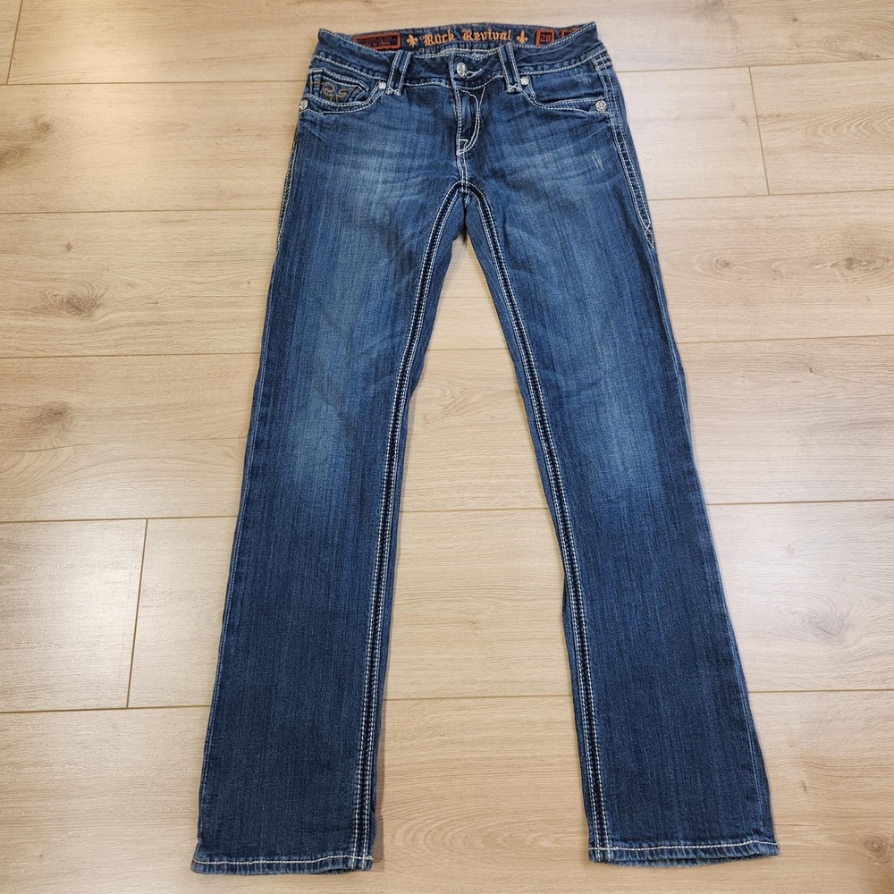 Rock Revival Jeans Womens 28 Medium Wash Blue Low Rise Bootcut Stretch Denim